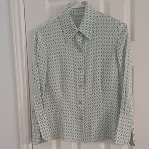 Vintage ST John Mint Green Patterened Silk Blouse Sz 2